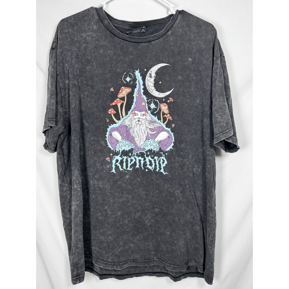 RIPNDIP Mens T Shirt XL Oracle Black Wash Wizard Mushroom Moon Graphic Acid Wash